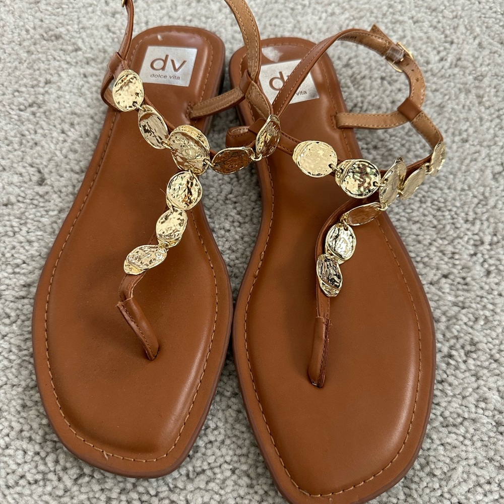 Dolce Vita Tan Sandals with Gold Details